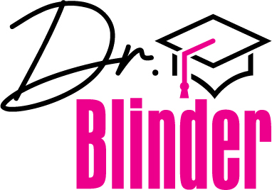 Dr Blinder Mikey Hughes logo with pink tassle on graduate mortar board